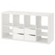 KALLAX white cube shelf, modular storage unit with varied compartments.