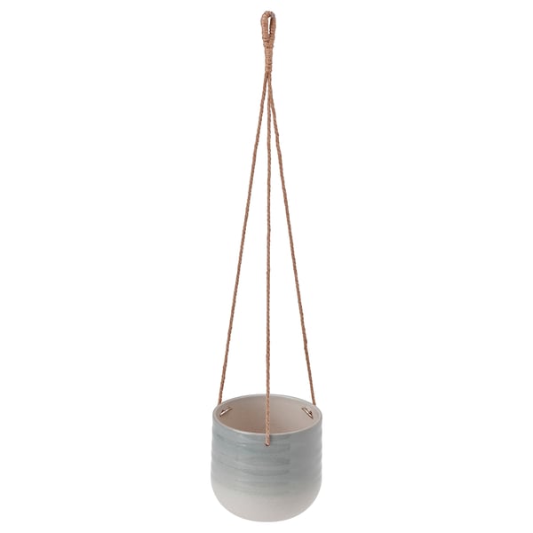 KAPKRUSBÄR hanging planter, gray, ceramic with jute string, round & minimalist design.