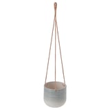 KAPKRUSBÄR hanging planter, gray, ceramic with jute string, round & minimalist design.