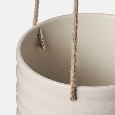 White ceramic jute hanging planter