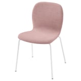 A KARLPETTER chair in light pink with white legs, made of fabric and wood.