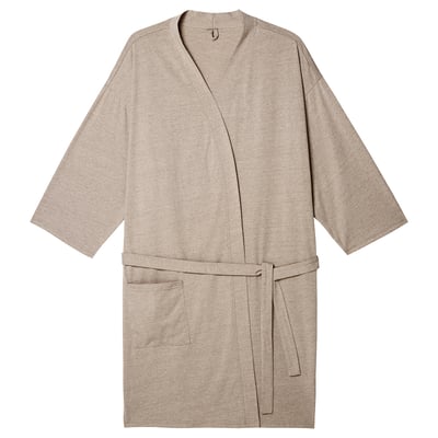 Light beige KÄRRFIBBLA robe, sleeveless with belt, cotton-polyester blend.