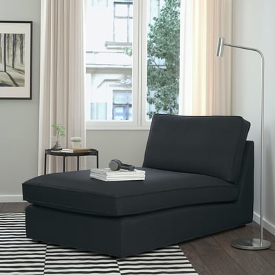 Dark grey KIVIK chaise lounge, padding, modern design, cozy & functional.