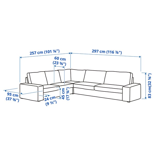 Illustration with measurements for the product: KIVIK.