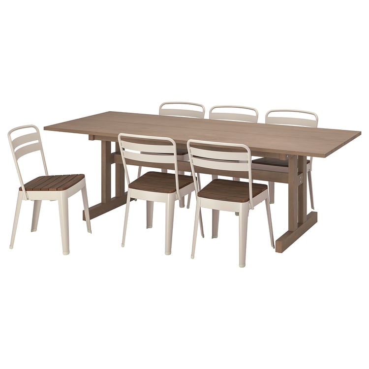 KLIMPFJÄLL / NORRMANSÖ table and 6 chairs, grey-brown/beige acacia ...