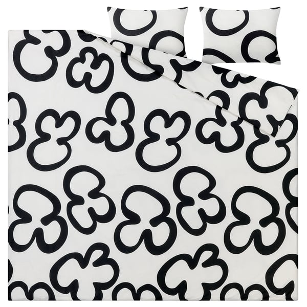 Black and white floral duvet cover, KLIPPBRÄCKA bedding, 100% cotton.