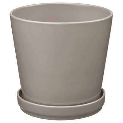 KLOTLÖNN light grey stoneware planter with saucer