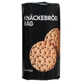 Black packaging of KNÄCKEBRÖD RÅG food item, showing crispbreads, by IKEA food.
