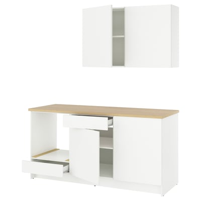KNOXHULT kitchen unit: white cabinets, oak counter, modern workspace