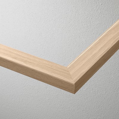 A close-up of a sturdy, light-colored wooden frame corner, showcasing smooth edges and a sleek, polished finish.