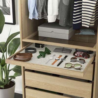 Wardrobe drawer with accessories and plant