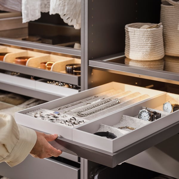 KOMPLEMENT Pull-out tray with insert, dark grey/light grey, 50x58 cm