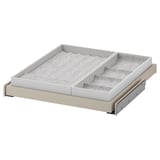 KOMPLEMENT gray organizer tray, felt lined, pulls out, jewelry compartments, soft close.