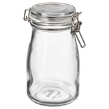 KORKEN clear glass jar with airtight lid and stainless steel clasp for preserving and storing foods.