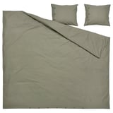 KRÅKRISMOTT duvet set, light green, cotton-blend, rectangle with buttoned pillows.