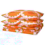 KRANSMALVA duvet cover set; orange; floral design; folded rectangle; 80% cotton, 20% viscose/rayon.
