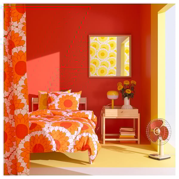 KRANSMALVA Duvet cover and pillowcase, orange, 140x200/60x70 cm