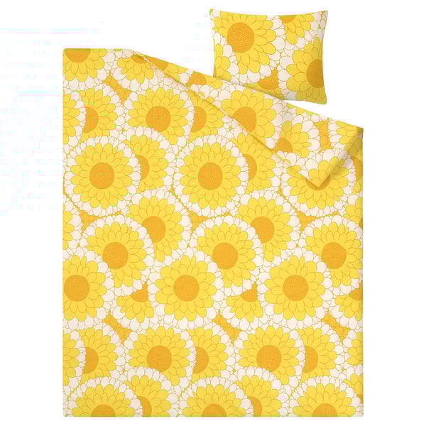 A yellow sunflower bedding set KRANSMALVA, cotton & viscose, adds cheerful retro touch.