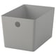 Gray KUGGIS recycled plastic box with handle for desk/shelf organization.