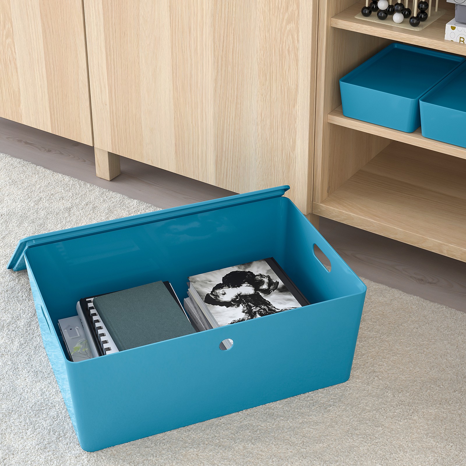 KUGGIS Storage box with lid, blue/plastic, 37x54x21 cm IKEA