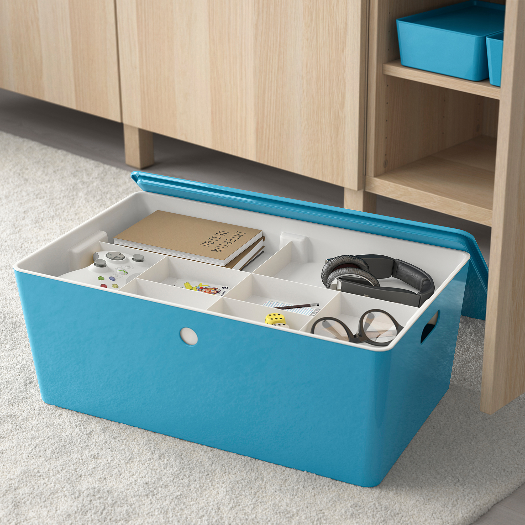 KUGGIS Storage box with lid, blue/plastic, 37x54x21 cm IKEA