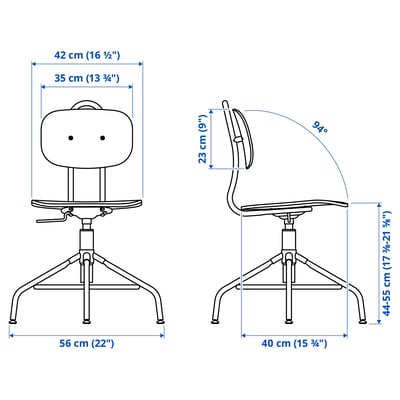 A KULLABERG office chair in black with a metal base. It adjustable height and swivel function, with a round seat and backrest.