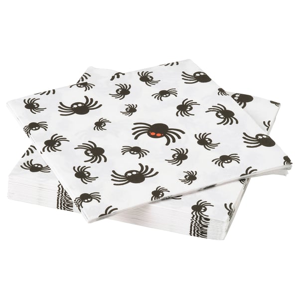 KUSTFYR Paper napkin, spider pattern white/black, 33x33 cm