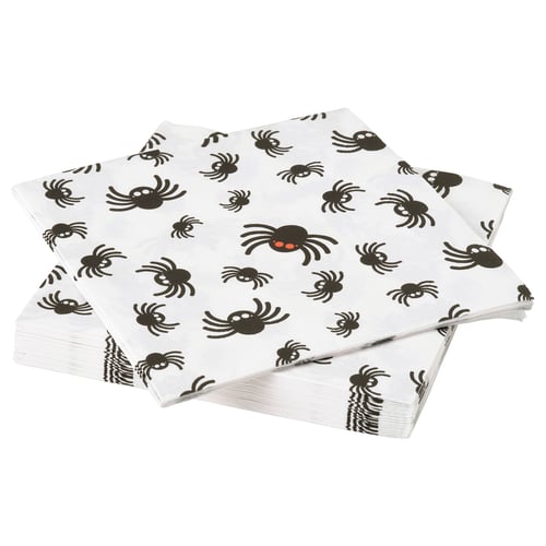 KUSTFYR Paper napkin, spider pattern white/black, 33x33 cm