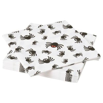 KUSTFYR Paper napkin, spider pattern white/black, 33x33 cm