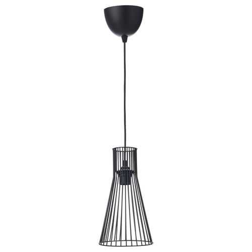 KVADRATUR pendant lamp: sleek black metal mesh, conical shape, hanging cord.