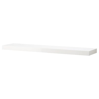White LACK wall shelf. Sleek, rectangular, minimalist design with hidden suspension brackets.