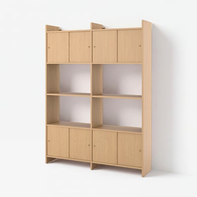 LÅDMAKARE Storage combination w sliding doors, with 2 shelves/oak effect, 159x35x212 cm