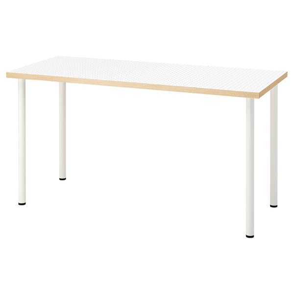 LAGKAPTEN desk: white, square, metal legs, lightweight, fibreboard top, minimalist design.