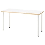 LAGKAPTEN desk: white, square, metal legs, lightweight, fibreboard top, minimalist design.