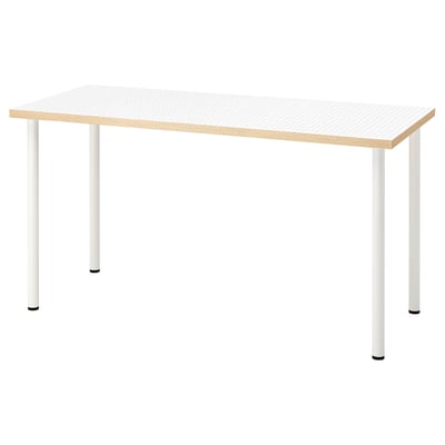 LAGKAPTEN desk: white, square, metal legs, lightweight, fibreboard top, minimalist design.