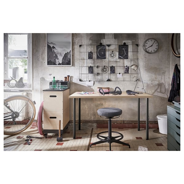 LAGKAPTEN / ADILS Desk, white stained oak effect/dark grey, 140x60 cm