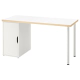 A white LAGKAPTEN desk with a cabinet, metal legs, and a speckled top.
