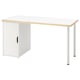 A white LAGKAPTEN desk with a cabinet, metal legs, and a speckled top.