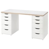 LAGKAPTEN white desk, rectangular, sleek design, with two sets of five drawers.
