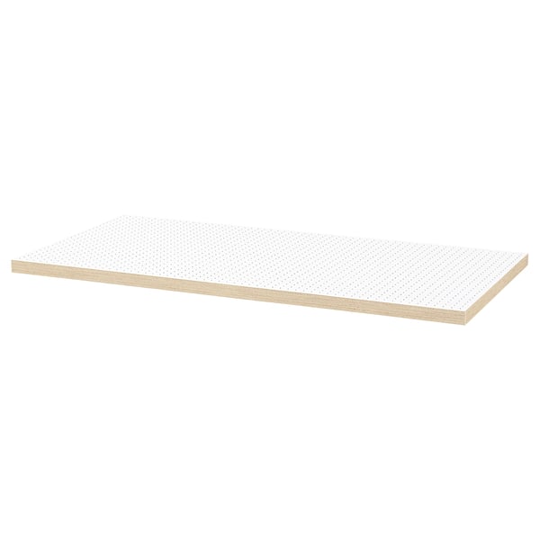 LAGKAPTEN white table top, wooden pattern edge, pre-drilled holes, honeycomb paper filling.