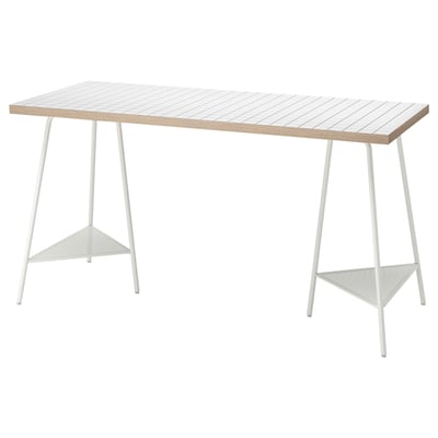 LAGKAPTEN white desk, rectangular top, angled steel legs, white epoxy finish.