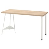 LAGKAPTEN desk: light wood top, white metal legs, rectangular shape, minimalist design.