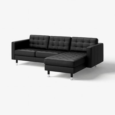 LANDSKRONA 3-seat sofa, with chaise longue/Grann/Bomstad black/metal