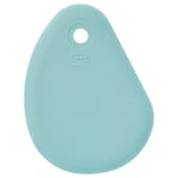 Ikea LÄTTBAKAD silicone spatula, light teal, teardrop-shaped with hole, smooth surface.