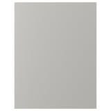 Grey kitchen cabinet with beveled edges.