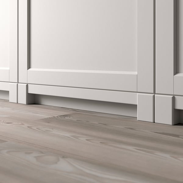 Decorative kitchen plinth with beveled edges fits LERHYTTAN cabinets, enhancing rustic look.