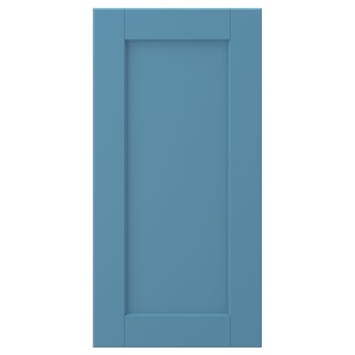LERHYTTAN blue cabinet door with wooden frame and inset panel.