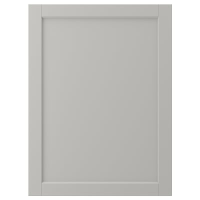 A grey LERHYTTAN kitchen cabinet door with a solid wood frame and beveled edges.