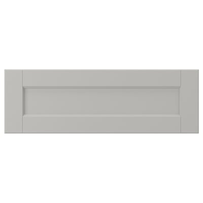 LERHYTTAN light grey kitchen drawer front, solid wood frame with beveled edges and inset veneer panel, classic design.