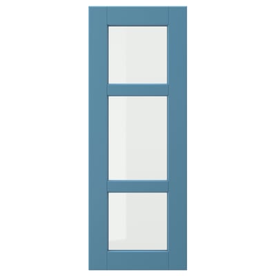 LERHYTTAN blue door, solid wood frame with frosted glass, rustic charm.
